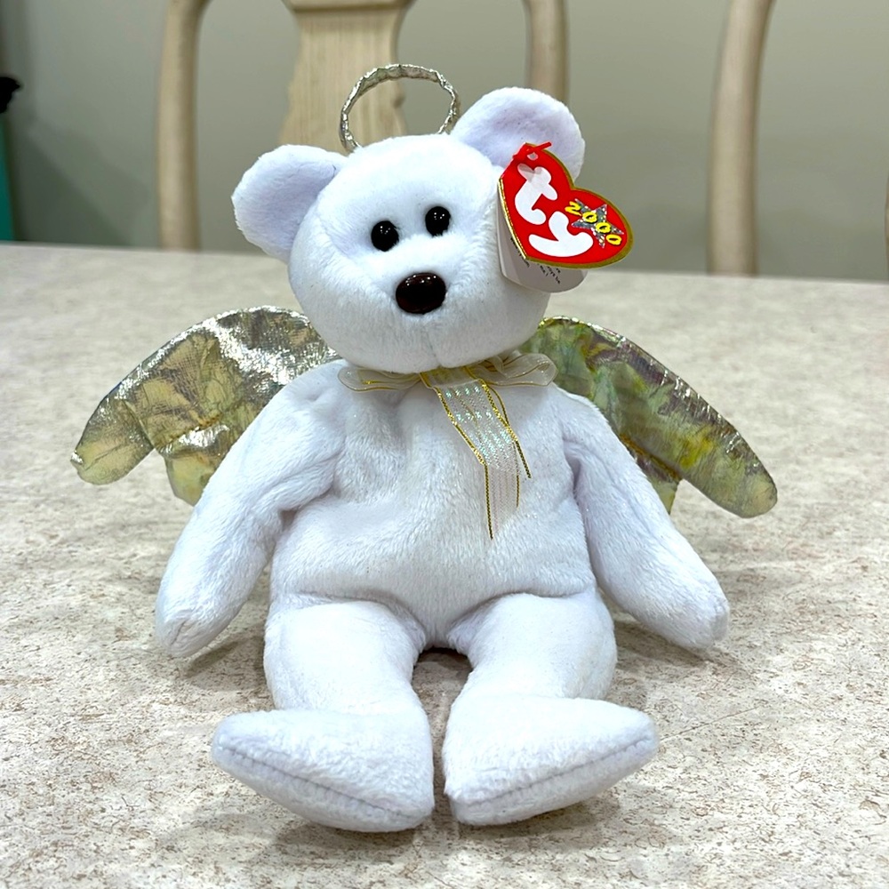 VINTAGE TY BEANIE BABY RARE HARD TO FIND HALO II WHITE ANGEL BEAR 1/14/2000